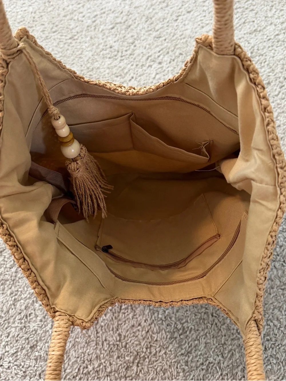 Source Unknown Woven Tote in Brown and Cream with Tassel
